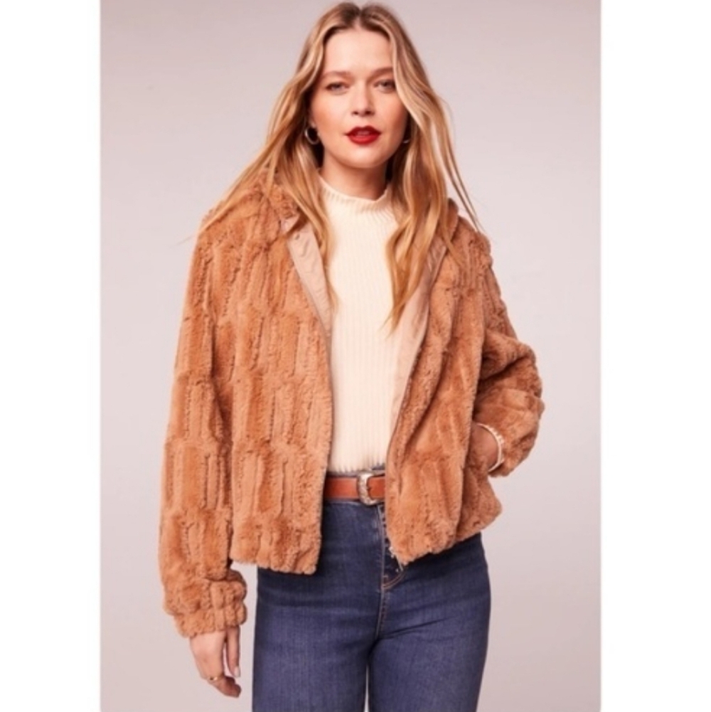 Band of the Free Angel Teddy Jacket Hooded Faux Fur Full Zip-Up Lightweight Coat